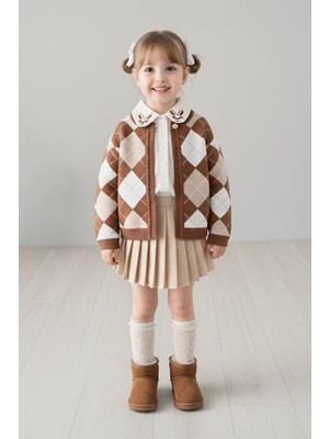 Miniğimin Cicileri Minigimin Cicileri Tavşan Yaka Detaylı Triko  Kız Çocuk 3 lü takım - Kahverengi