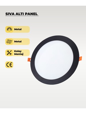AC Aydınlatma 18W Sıva Altı Yuvarlak Siyah LED Panel 4000K (Gün Işığı)