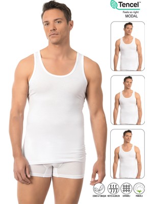 Özkan Underwear Özkan 10852 3'lü Paket Erkek Premium Esnek Kumaş Pamuklu Modal Kalın Askılı Atlet