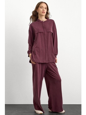 Olcay Bisiklet Yaka Önü Patlı Premium Sweat Ikili Takım Bordo 9384-TK