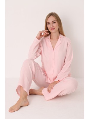 Nbb Pembe Straight Önden Düğmeli Pijama Takım