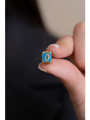 Bayar Gold 14 Ayar Altın Kafesli Mavi Boncuk Ö Harf Kolye Ucu