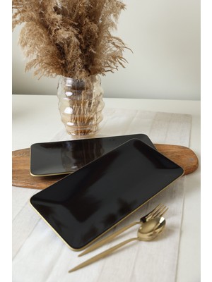 Keramika Siyah Gold Siera Kayık Tabak 33*17 cm 2 Adet