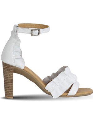 Bueno Shoes Beyaz Deri Kadın Topuklu Sandalet 01WN4114 01WN4114