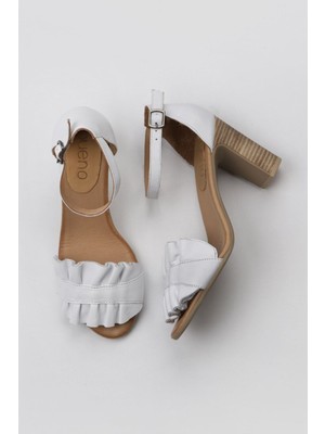 Bueno Shoes Beyaz Beyaz Deri Kadın Topuklu Sandalet 01WN4300 01WN4300
