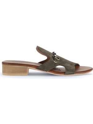 Bueno Shoes Haki Alf Süet Kadın Az Topuklu Terlik 01WA7304 01WA7304