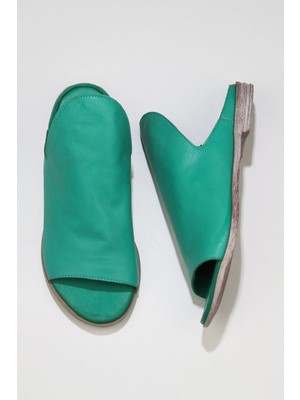 Bueno Shoes Yeşil Deri Kadın Düz Terlik 01WN5019 01WN5019
