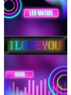 LED Matrix Bluetooth Bağlantılı Araç Camına Uygun Pixsel Görünümlü 16X96 Pixel