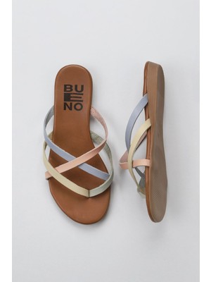 Bueno Shoes Haki Multi Deri Kadın Parmak Arası Terlik 01WU7458 01WU7458