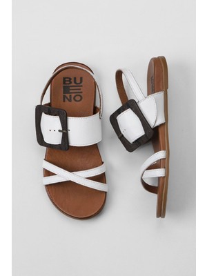 Bueno Shoes Beyaz Deri Kadın Düz Sandalet 01WU4224 01WU4224