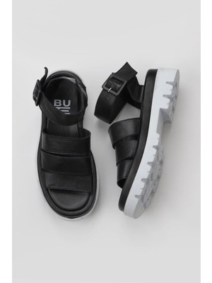 Bueno Shoes Siyah Deri Kadın Düz Sandalet 01WU7305 01WU7305