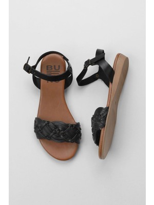 Bueno Shoes Siyah Deri Kadın Düz Sandalet 01WU7450 01WU7450