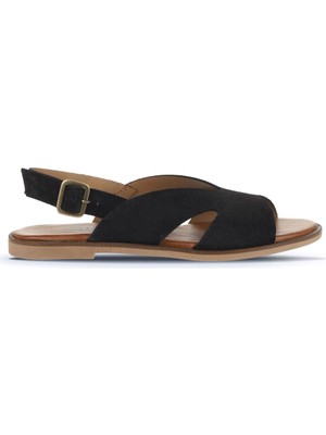 Bueno Shoes Siyah Alf Süet Kadın Düz Sandalet 01WA5708 01WA5708