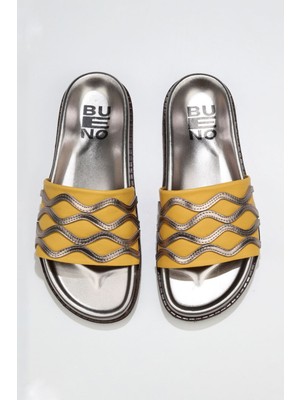 Bueno Shoes Sarı Multi Deri Kadın Düz Terlik 01WU5828 01WU5828