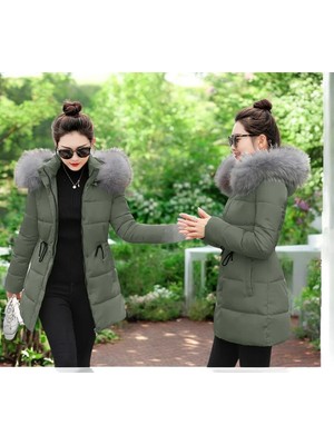 1Tarz Kışlık Orta Boy Kapüşonlu Kürklü Şişme Mont