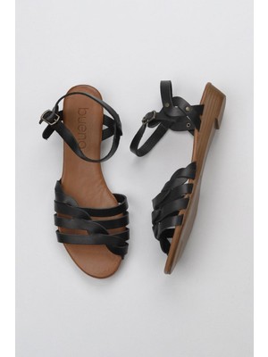 Bueno Shoes Siyah Deri Kadın Düz Sandalet 01WU3901 01WU3901
