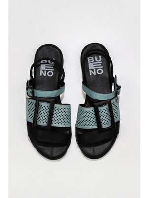 Bueno Shoes Siyah Mavi Deri Kadın Düz Sandalet 01WU3010 01WU3010