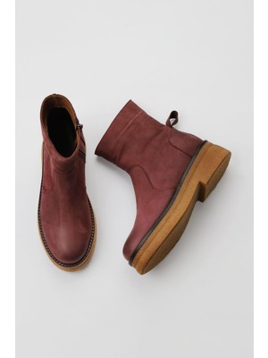 Bueno Shoes Bordo Koyu Nubuk Kadın Düz Bot 01WV0202 01WV0202