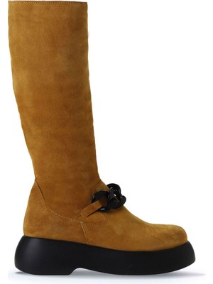 Bueno Shoes Sarı Süet Kadın Dolgu Topuklu Çizme 01WV5302 01WV5302
