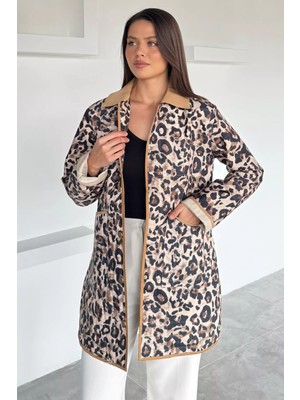 Gülseli Leopar Desenli Ön Çıtçıtlı Trençkot P-00018858