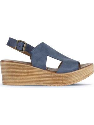 Bueno Shoes Mavi Koyu Alf Süet Kadın Dolgu Topuklu Sandalet 01WA4705 01WA4705