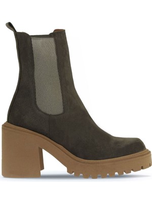 Bueno Shoes Haki Süet Kadın Topuklu Bot 01WV5400 01WV5400