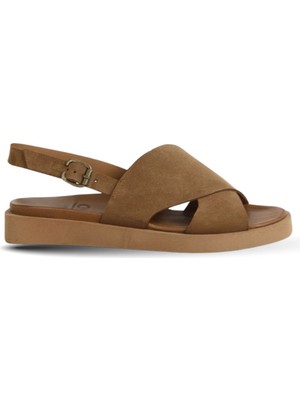 Bueno Shoes 01WA5404 Taba Kadın Düz Sandalet Süet Malzeme ile Günlük Kullanıma Uygun