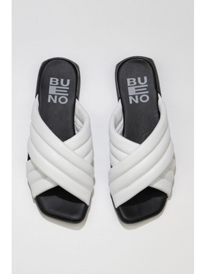 Bueno Shoes Beyaz Deri Kadın Düz Terlik 01WU1803 01WU1803