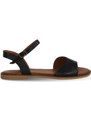 Bueno Shoes Siyah Khv-Bej Deri Kadın Düz Sandalet 01WA5704 01WA5704