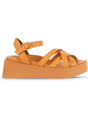 Bueno Shoes Kadın Dolgu Topuklu Sandalet 01WA4301 01WA4301 Turuncu Deri 5 cm Topuk Yüksekliği Rahat Kullanım