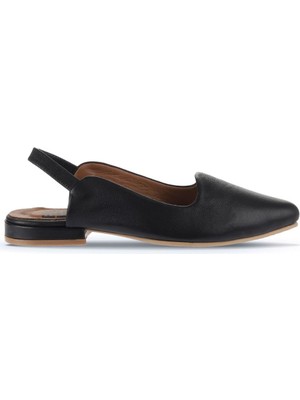 Bueno Shoes Kadın Düz Sandalet Siyah Khv-Bej Dana Derisi 1 cm Topuklu Şık Tasarım