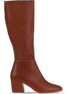 Bueno Shoes Taba Koyu Deri Kadın Topuklu Çizme 01WR5104 01WR5104