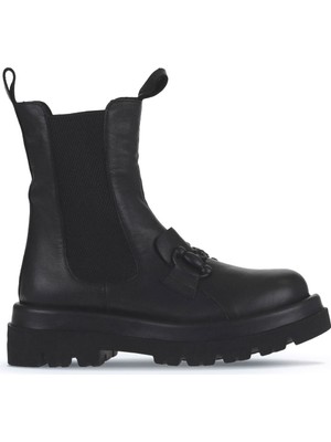 Bueno Shoes Siyah Deri Kadın Dolgu Topuklu Bot 01WV1003 01WV1003