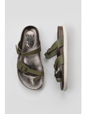 Bueno Shoes Haki Deri Kadın Parmak Arası Terlik 01WS11000 01WS11000