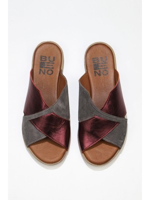 Bueno Shoes Gri Bordo Süet-Deri Kadın Düz Terlik 01WU3000 01WU3000