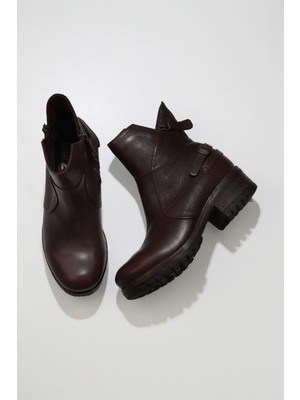 Bueno Shoes Bordo Kahverengi Deri Kadın Topuklu Bot 01WV0901 01WV0901