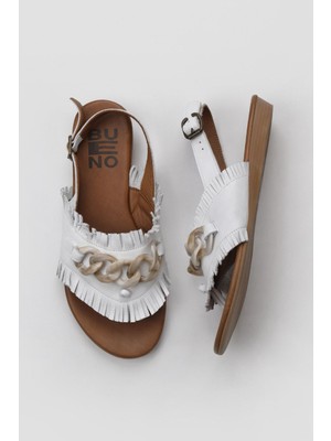 Bueno Shoes Beyaz Deri Kadın Parmak Arası Sandalet 01WU7440 01WU7440