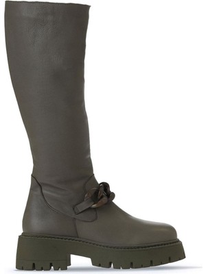 Bueno Shoes Haki Deri Kadın Düz Çizme 01WV3119 01WV3119