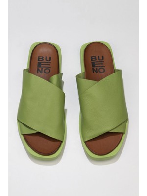 Bueno Shoes Yeşil Deri Kadın Düz Terlik 01WQ9100 01WQ9100
