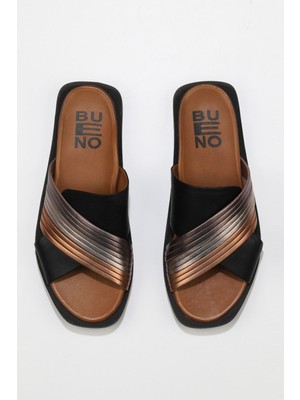 Bueno Shoes Siyah Multi Deri Kadın Düz Terlik 01WU3315 01WU3315