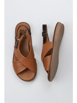 Bueno Shoes Taba Koyu-Kahve Deri Kadın Düz Sandalet 01WU8213 01WU8213