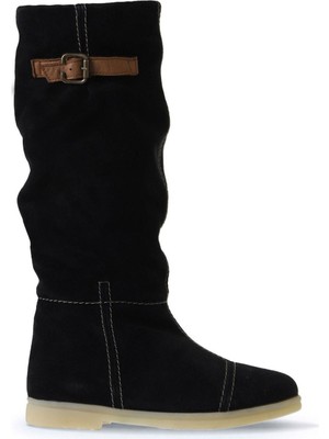 Bueno Shoes Siyah Süet Kadın Düz Çizme 01WT3314 01WT3314