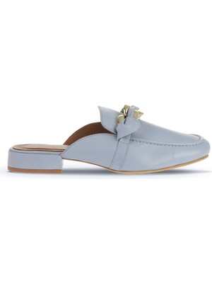 Bueno Shoes Mavi Açık Deri Kadın Topuklu Terlik 01WA6500 Günlük Kullanıma Uygun Konforlu Tasarım