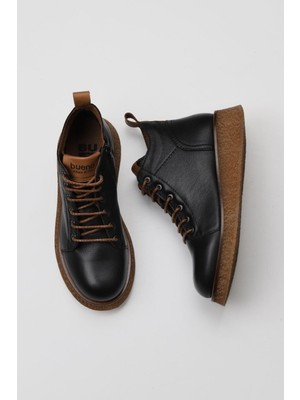 Bueno Shoes Siyah Deri Kadın Düz Bot 01WV5204 01WV5204 Dana Derisi Dış Materyal ile 2,5 cm Topuklu