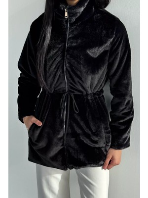 Gülseli Kadın Bel Lastikli Çift Cepli Iç Astarlı Peluş Mont P-00018690