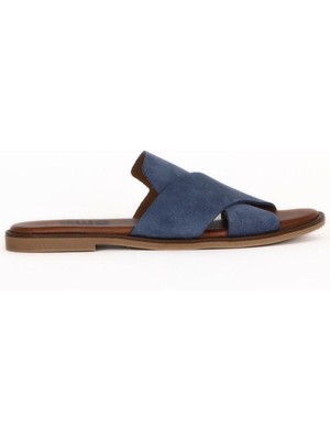 Bueno Shoes Mavi Koyu Alf Süet Kadın Düz Terlik 01WA5710 01WA5710