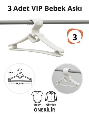 Nelson Bebek Elbise Askısı 3 Adet Kalp Plastik Beyaz Bebek Kıyafet Askısı Vıp