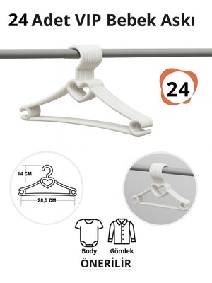 Vip Home Concept Bebek Elbise Askısı 24 Adet Kalp Plastik Beyaz Bebek Kıyafet Askısı Vıp