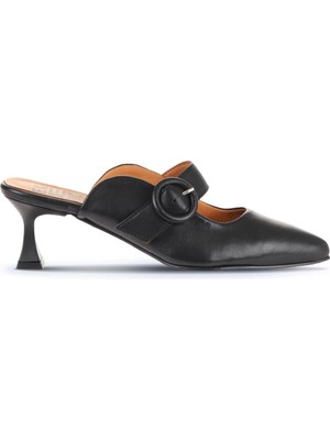 Bueno Shoes Siyah Deri Kadın Topuklu Terlik 01WA1301 01WA1301
