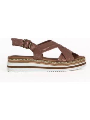 Bueno Shoes Kahverengi Simli Deri Kadın Düz Sandalet 01WU0403 01WU0403